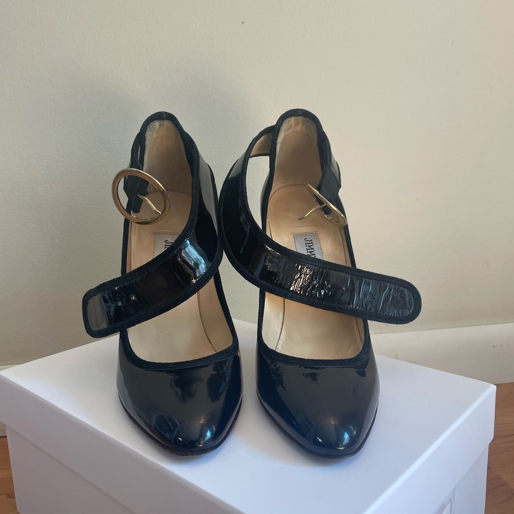 Jimmy Choo black and gold high heels with ankle strap - Picture 9 of 10